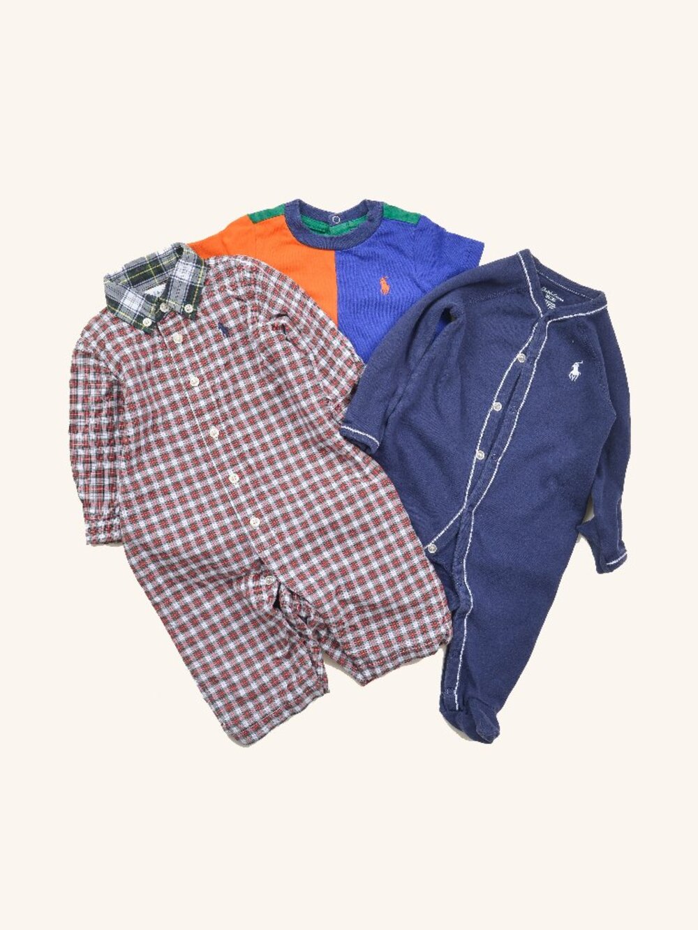 Ralph Lauren Plaid Jumper Footie Sleeper Baby Boy Bundle 3 piece